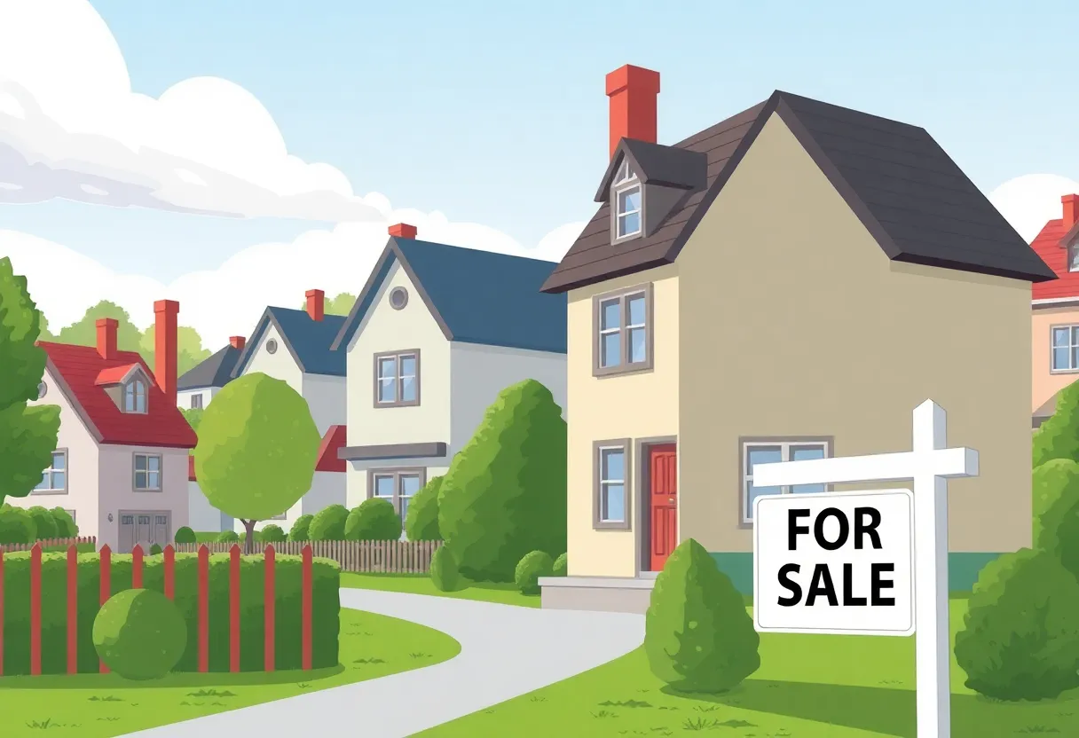 Illustration of a house with a 'For Sale' sign symbolizing property fraud protection