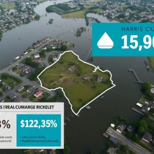 Aerial view of housing areas in Harris County affected by flooding and climate change.