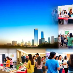 A collage of health event activities in Houston, featuring community health fairs and engaging workshops.