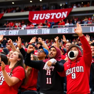 Student section at the University of Houston celebrating during Final Four game.