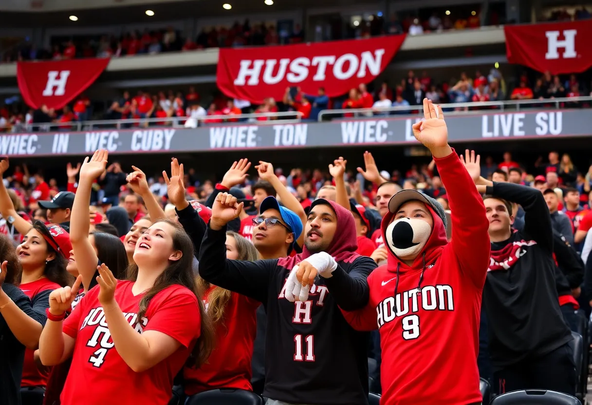 Student section at the University of Houston celebrating during Final Four game.