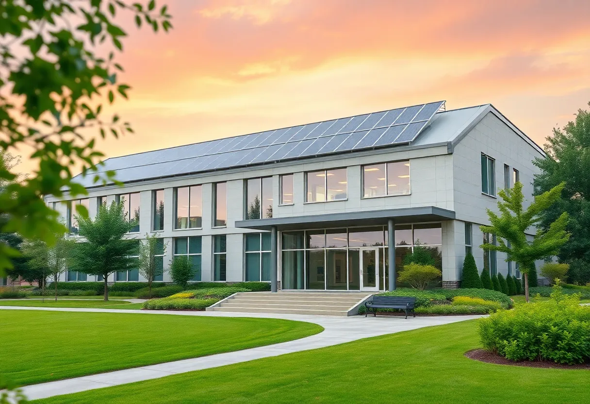 Exterior view of the Houston Endowment headquarters building emphasizing eco-friendly features.