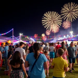 Families enjoying the Freedom Over Texas festival with fireworks