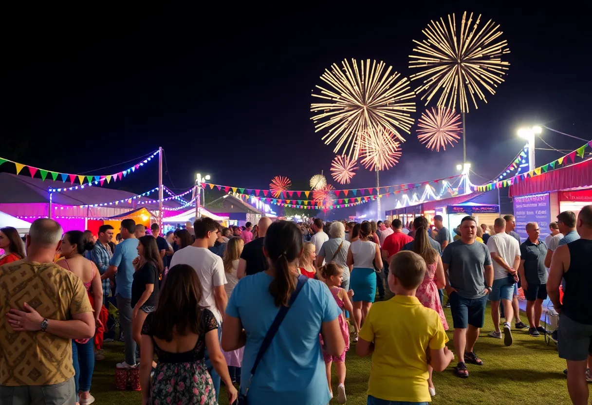 Families enjoying the Freedom Over Texas festival with fireworks