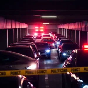 Emergency response at a parking garage in Houston Galleria