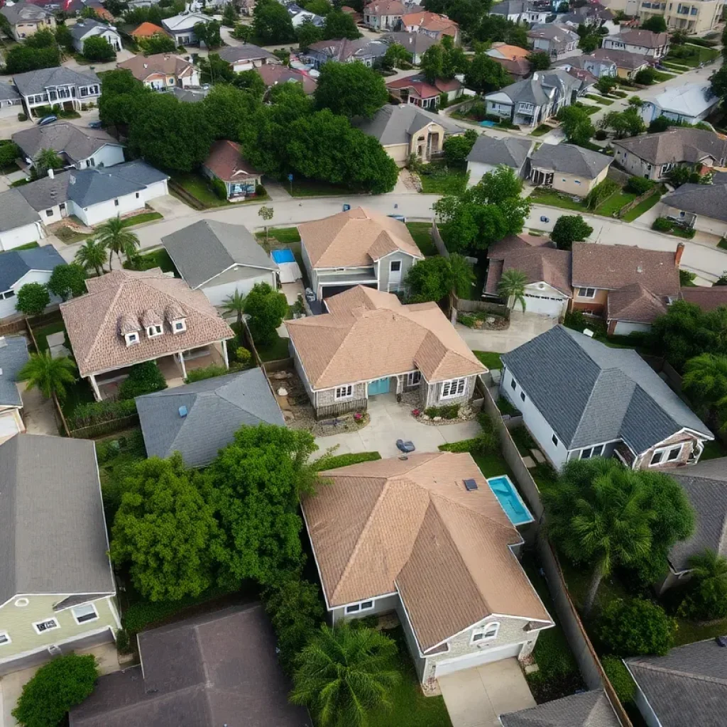 Aerial view of diverse homes in Houston, Texas