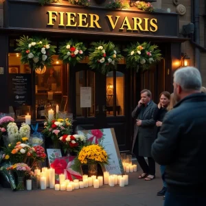 Vigil at the site of the Houston mass shooting with flowers and candles