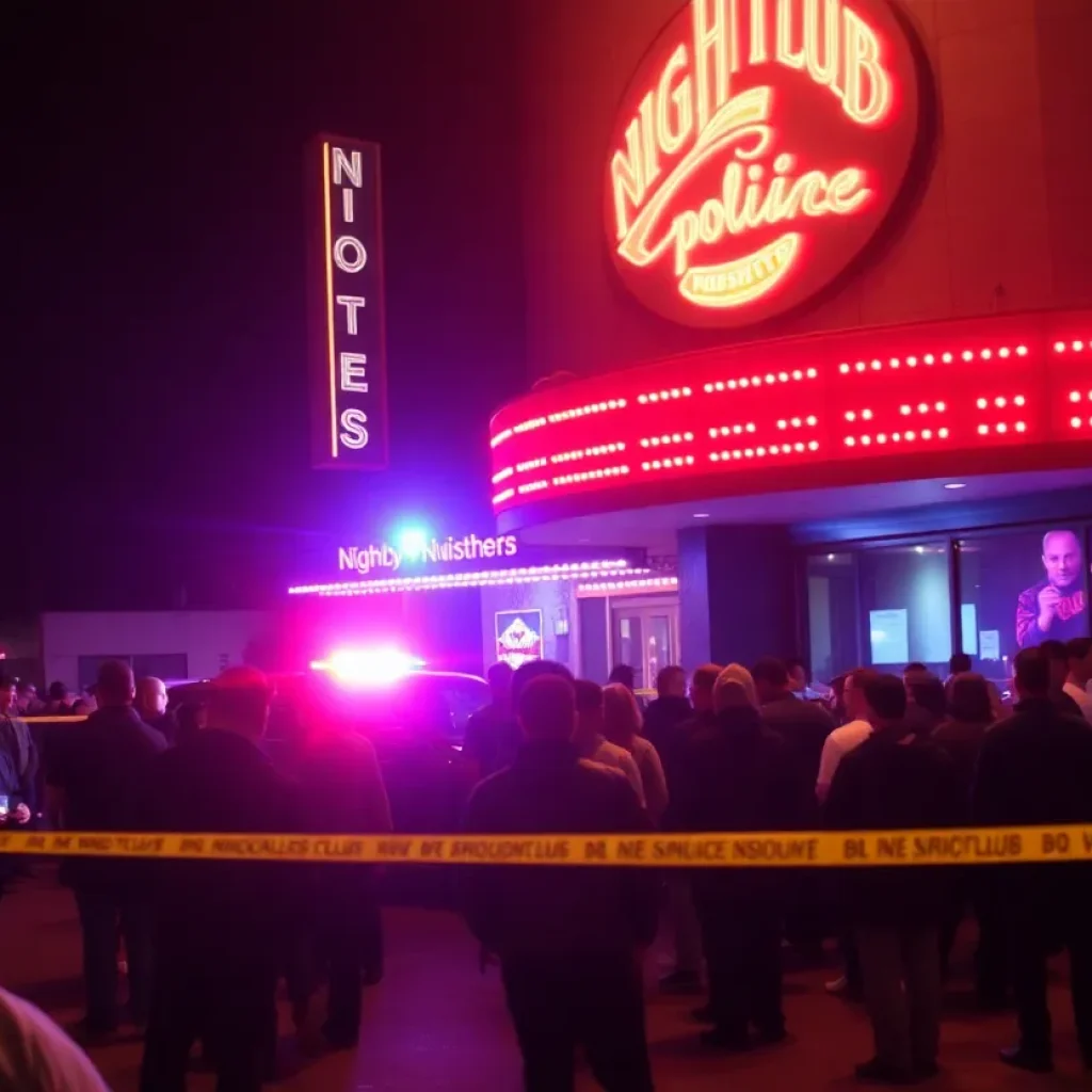 Police lights flashing outside Bugs Bar Nightclub
