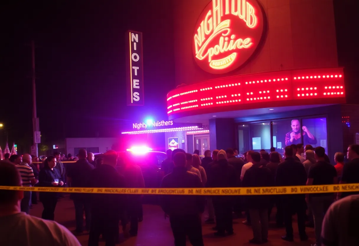 Police lights flashing outside Bugs Bar Nightclub