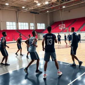 Houston Rockets basketball players during practice