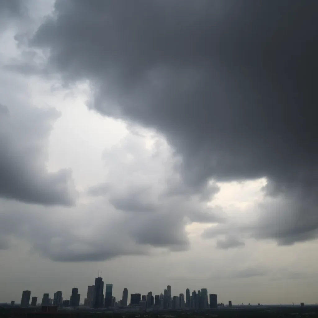 Dramatic summer storm clouds over Houston skyline