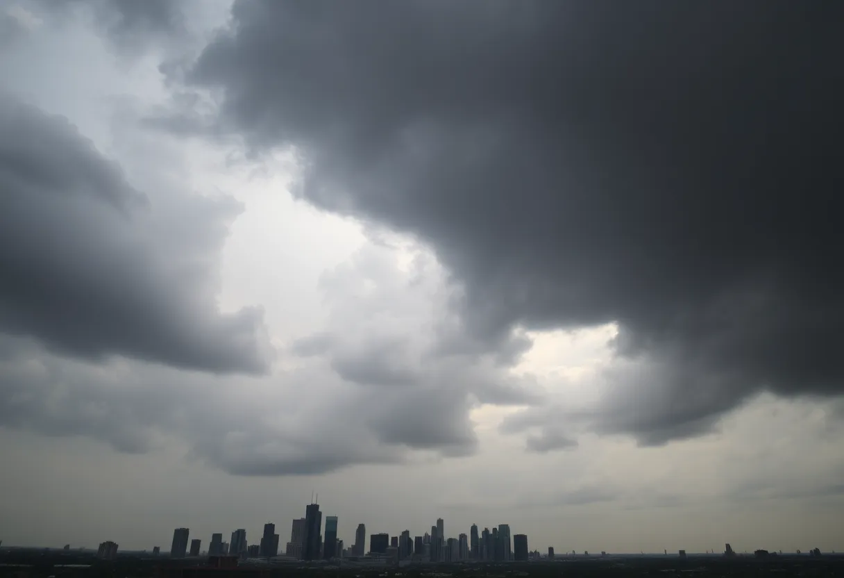 Dramatic summer storm clouds over Houston skyline