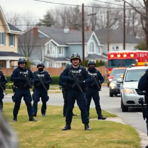 Police officers in tactical gear during a standoff in Houston's Heights neighborhood