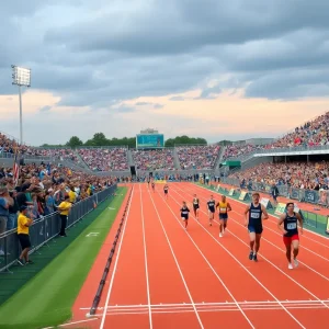 Track and field athletes competing during the UIL State Championship