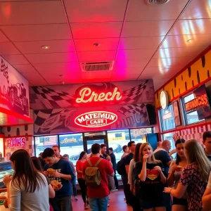Interior of Houston TX Hot Chicken restaurant with vibrant decor