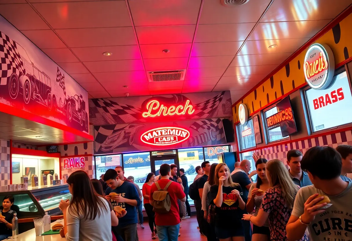 Interior of Houston TX Hot Chicken restaurant with vibrant decor