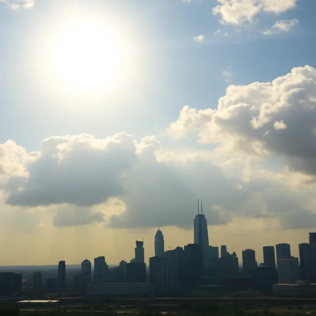 Houston skyline on a hot day with storm clouds