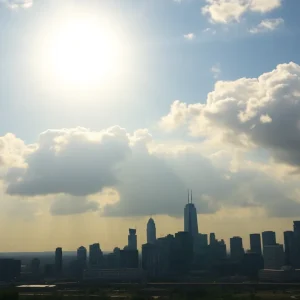 Houston skyline on a hot day with storm clouds