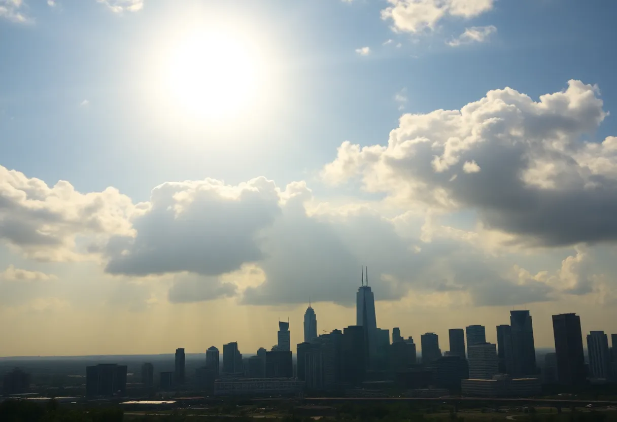 Houston skyline on a hot day with storm clouds