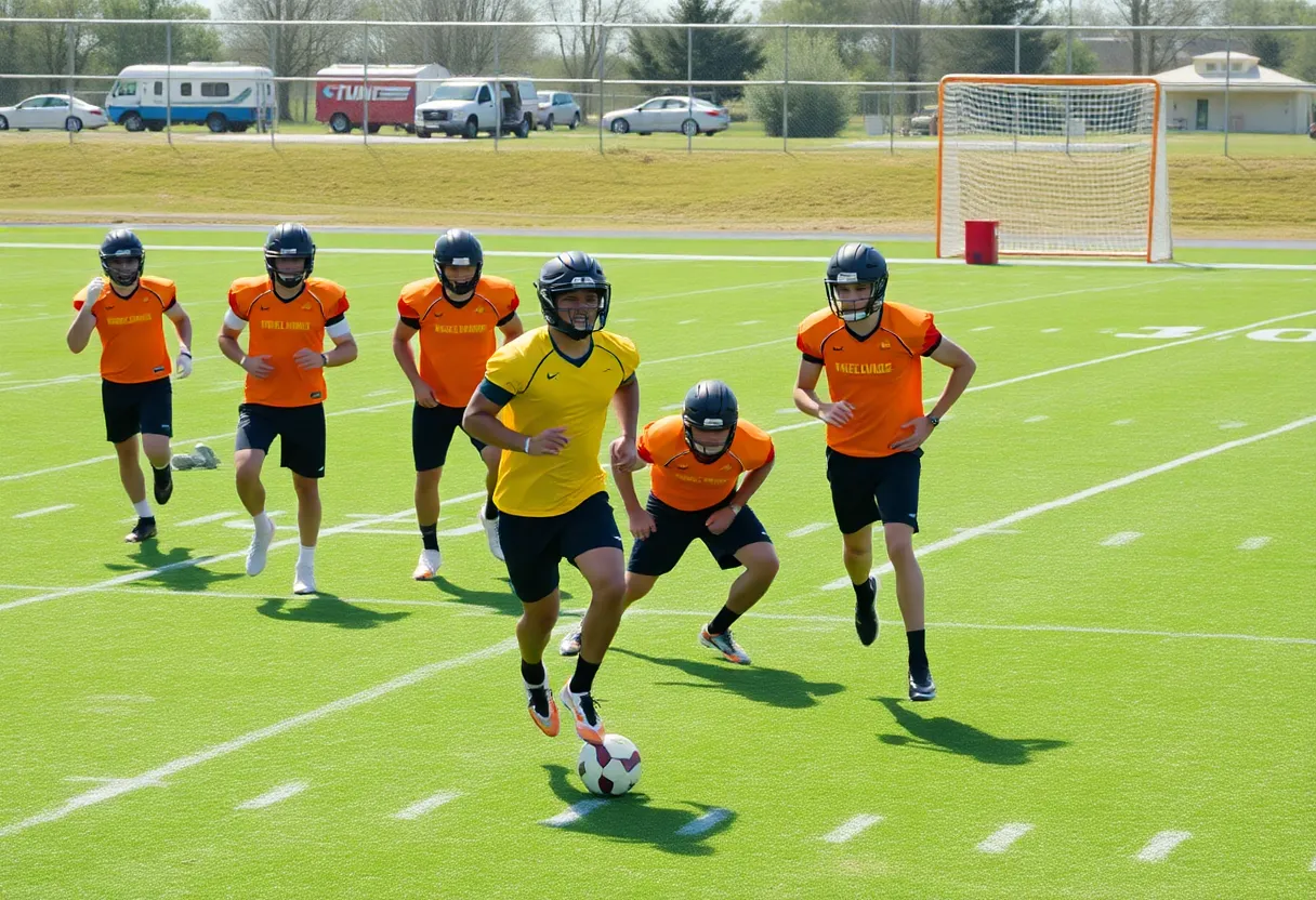 Houston Texans players training on the field