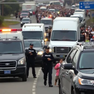 ICE agents conducting an immigration enforcement operation in Houston