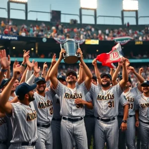 Kingwood High School baseball team celebrating their state championship win