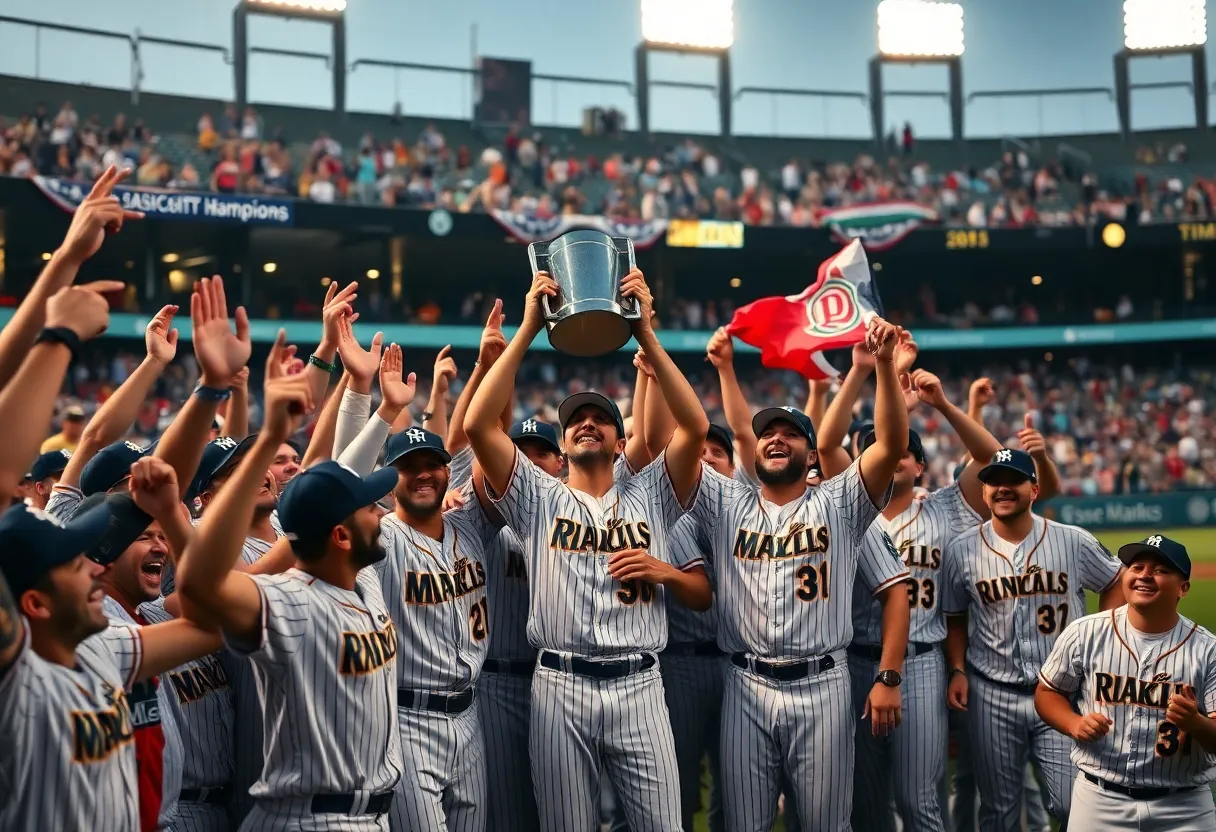 Kingwood High School baseball team celebrating their state championship win