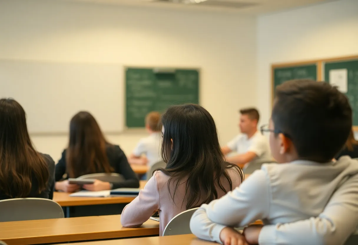 Students in a classroom without personal technology