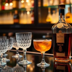 Baccarat glassware with Louis XIII Rare Cask 42.1 cognac on a bar