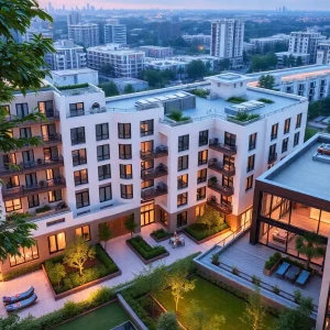 Luxury apartment complex in urban Jersey City