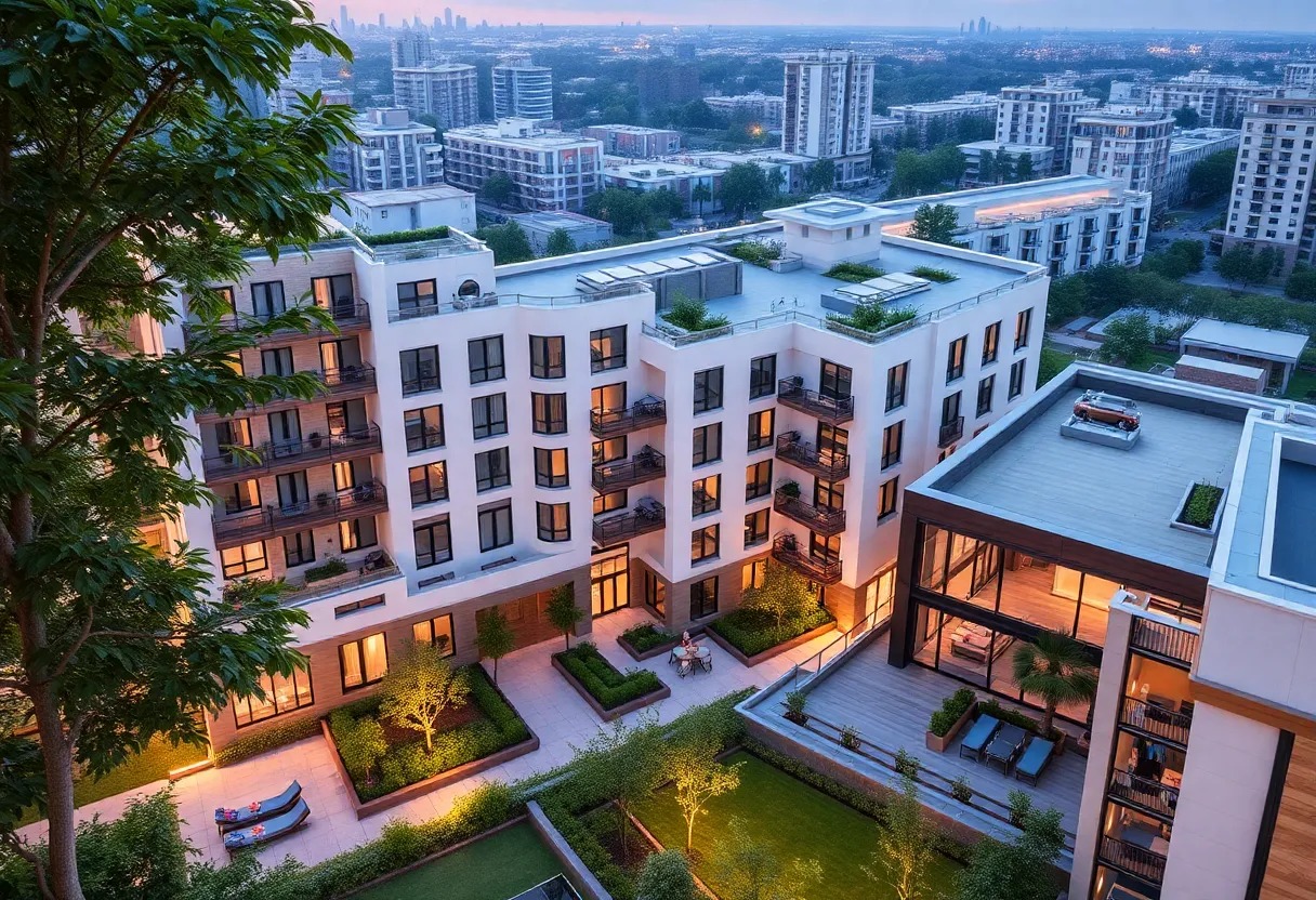 Luxury apartment complex in urban Jersey City