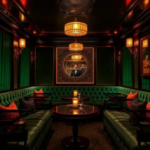 Interior of Navi's Speakeasy showcasing velvet seating and warm lighting