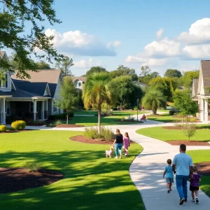 Suburban Houston neighborhood with families and parks