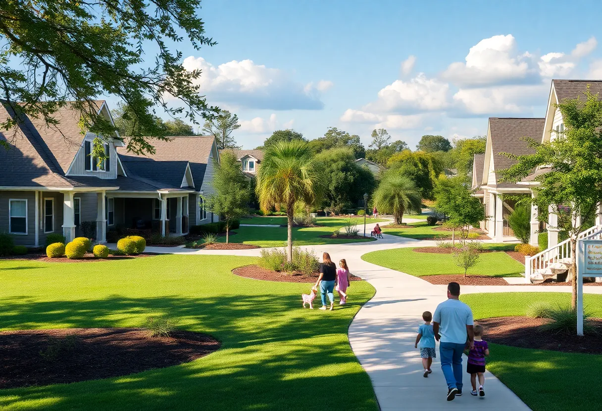 Suburban Houston neighborhood with families and parks