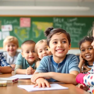 Inclusive classroom setting with diverse children interacting