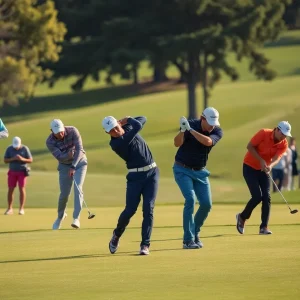 Golfers playing on a green golf course
