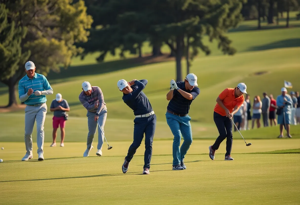 Golfers playing on a green golf course