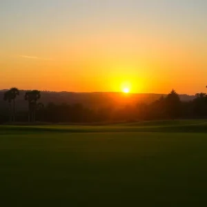 Sunset over a golf course representing remembrance and peace