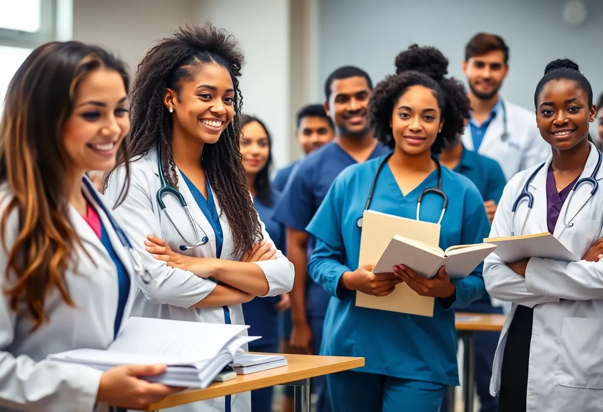 Medical students engaged in learning in a classroom setting