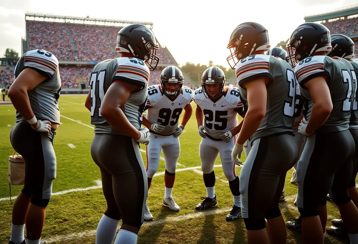 Houston Texans players strategizing during practice