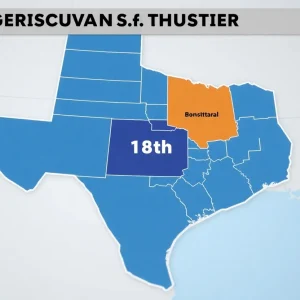 Map showing redistricting of Texas congressional districts