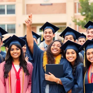 Graduating students from a Texas high school celebrating their achievement