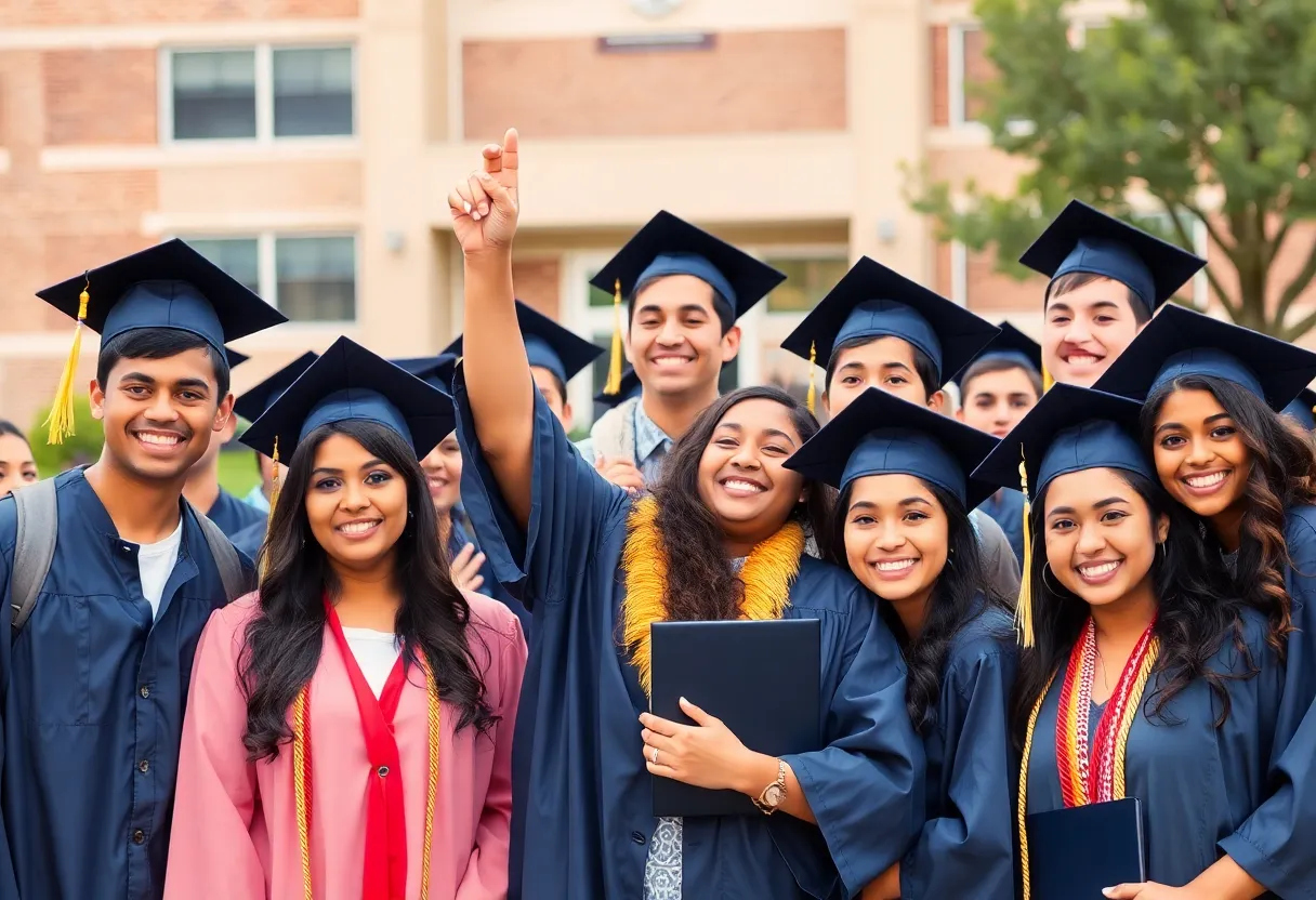 Graduating students from a Texas high school celebrating their achievement
