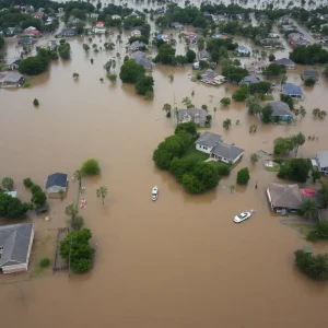 Flooded area in Texas Hill Country with rescue operations ongoing