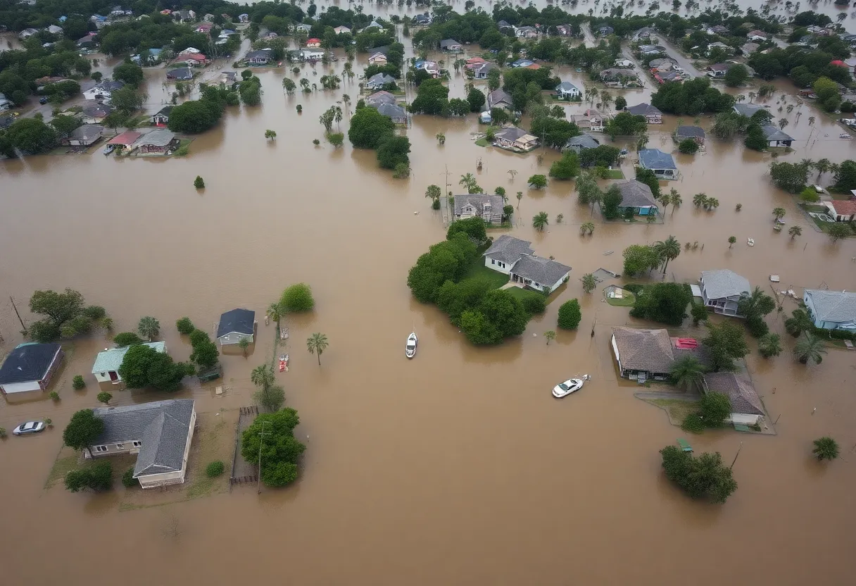 Flooded area in Texas Hill Country with rescue operations ongoing