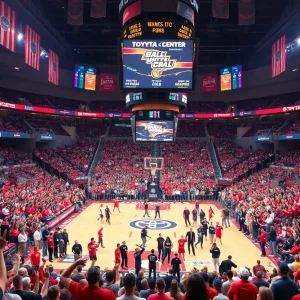 Basketball game at Toyota Center with cheering fans