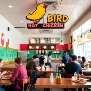 Customers enjoying hot chicken at Urban Bird in Houston