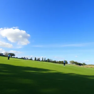Golfers participating in the U.S. Amateur final qualifying events at a scenic golf course.