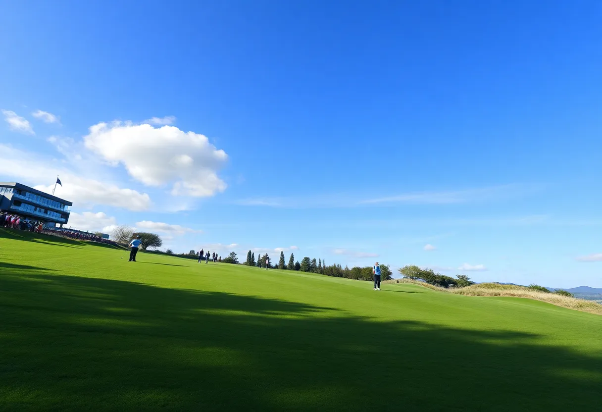 Golfers participating in the U.S. Amateur final qualifying events at a scenic golf course.