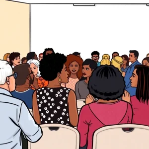 Community members discussing in a town hall setting